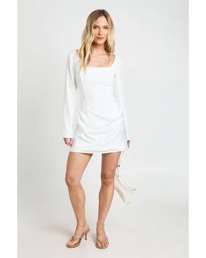 Boohoo Petite Satin Drape Long Sleeve Mini Dress - White