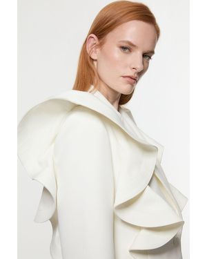 Karen Millen Drama Ruffle Tailored Single Breasted Cropped Blazer - White