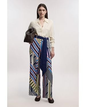 Karen Millen Petite Geo Print Twill Woven Wide Leg Trouser - Blue