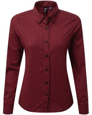 PREMIER Ladies Maxton Check Long Sleeve Shirt - Red