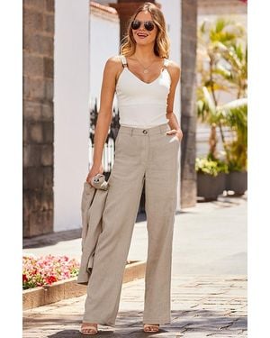 Sosandar Natural Linen Wide Leg Trousers
