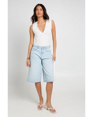 Boohoo Mesh Ruched Neckline Bodysuit - Blue