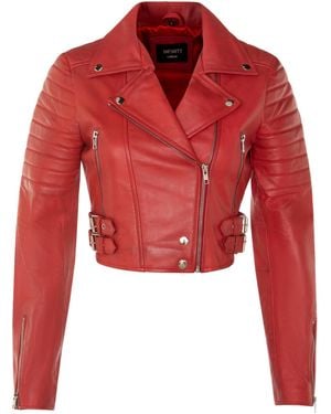 Infinity Leather Brando Cropped Jacket-Longtown - Red