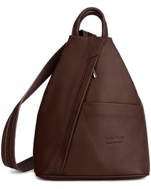 Woodland Leathers Italian Leather Convertible Backpack Vera Pelle Anti-Theft Rucksack - Brown