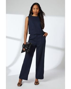 PRINCIPLES Linen Blend Straight Trouser - Blue