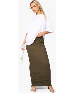 Boohoo Textured Column Maxi Skirt - Green
