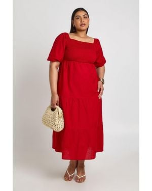 Boohoo Plus Linen Look Volume Sleeve Tiered Midaxi Dress