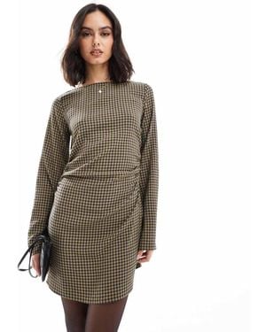 ASOS Slash Neck Gathered Waist Mini Dress - Brown