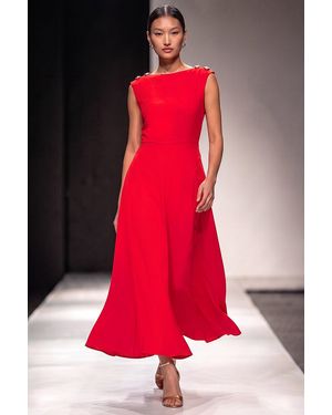 Roman Metal Work Crepe Midi Dress - Red