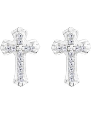 The Jewellery Stockroom Sterling Pave Cubic Zirconia Club Cross Stud Earrings - White