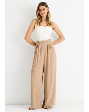 Gini London Paperbag Waist Wide Leg Trousers - Natural