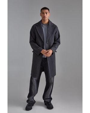 BoohooMAN Single Breasted Overcoat - Grey