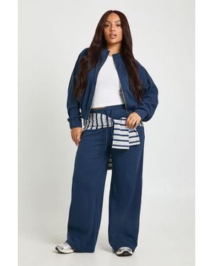 Boohoo Plus Rib Wide Leg Trousers - Blue