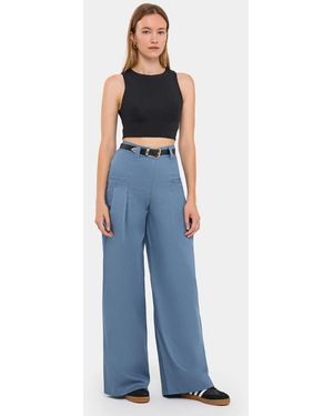 Hiccup High-Waist Wide-Leg Trousers With Belt - Blue