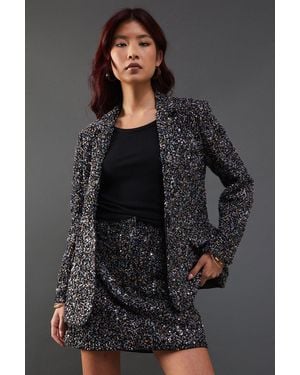 Warehouse Premium Sequin Boucle Blazer - Black