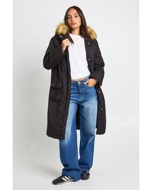 Boohoo Fur Lined Hooded Parka Coat - Blue