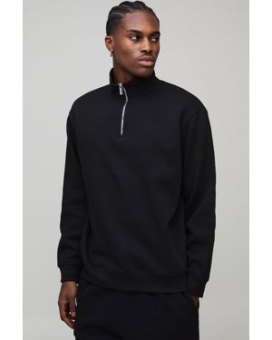 BoohooMAN Basic Oversized Quarter Zip Funnel Neck Sweatshirt - Blue