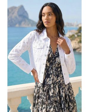 Roman Cotton Blend Broderie Sleeve Jacket - White