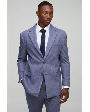 Boohoo Straight Fit Herringbone Suit Jacket - Blue