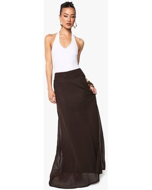 Boohoo Tall Chiffon Puddle Hem Maxi Skirt - Brown
