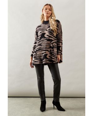 Wallis Animal High Neck Knitted Poncho - Black
