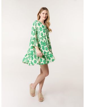 Blue Vanilla Tie Front Smock Dress - Green