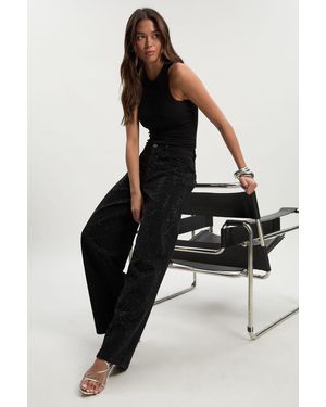 Boohoo Embellished High Waist Wide Leg Jean - Black