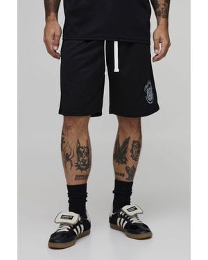 BoohooMAN Mesh Embroidered Basketball Short - Black