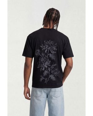 BoohooMAN Oversized Script Floral Printed Washed T-Shirt - Blue