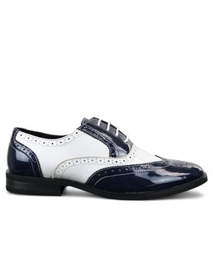 Infinity Leather Patent Lace-Up Brogues Smart Dress Shoes Faux Leather - Blue