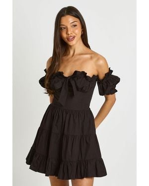 Boohoo Ruched Bust Puff Sleeve Mini Dress - Black