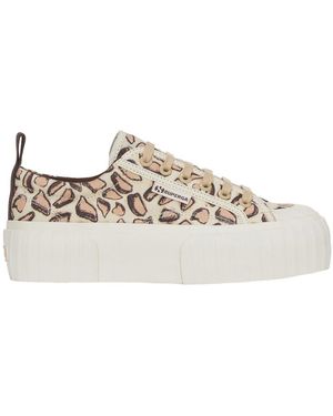 Superga Ladies 2631 Giraffe Print Platform Trainers Natural) - White