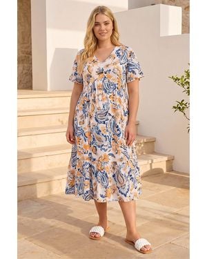 Roman Curve V-Neck Tiered Dress - Natural