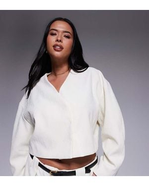 ASOS Curve Cropped Textured Blazer Co-Ord - White