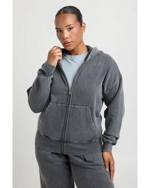 Boohoo Plus Washed Zip Through Deep Hem Hoodie - Grey