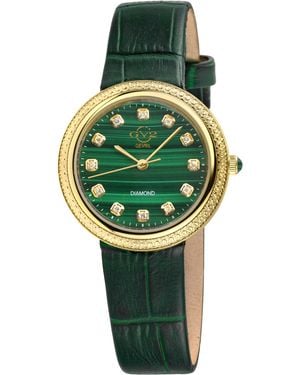 Gv2 Arezzo Diamond Swiss Quartz Malchaite Dial, Genuine Italian Handmade Leather Watch - Green