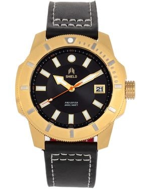 Shield Shaw Leather-Band Diver Watch W/Date - Metallic