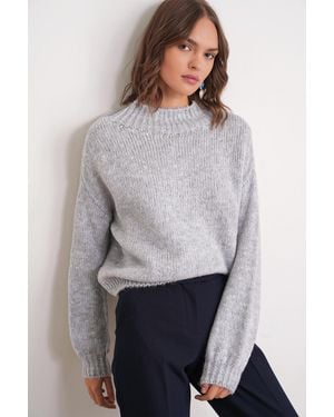 MixRay Relaxed Fit Crew Neck Thick Knit Jumper - Grey