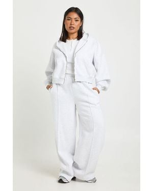 Boohoo Plus Core Basic Pintuck Detail Straight Leg Jogger - White