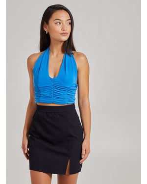 Pink Vanilla Gathered Halter Neck Slinky Top - Blue