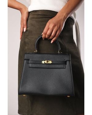 Where's That From Wheres 'Lluvia' Top Handle Satchel Mini Tote Bag With Turn-Lock Closure - Black