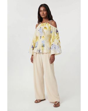 Karen Millen Floral Off The Shoulder Shirred Woven Blouse Lyocell - Natural