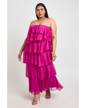 Boohoo Plus Chiffon Layered Ruffle Maxi Dress - Pink