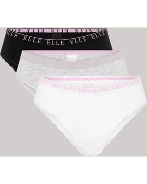 Elle Multi Pack (3) Cotton Lace Trim Tipped Brazilian - Multicolour