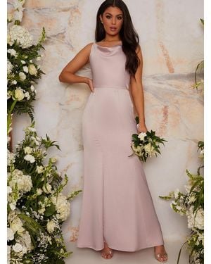 Chi Chi London Cowl Neck Satin Slip Maxi Dress - Pink