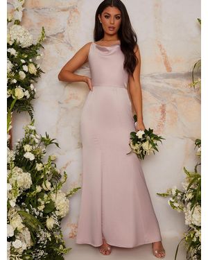 Chi Chi London Cowl Neck Satin Slip Maxi Dress - Pink