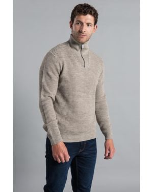 Kensington Eastside Waffle Knit Jumper With 1/4 Zip Funnel Neck - Grey