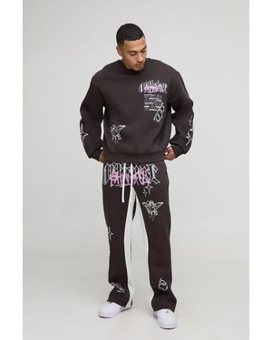 BoohooMAN Oversized Boxy Graffiti Sweatshirt & Regular Gusset Jogger Tracksuit - Blue