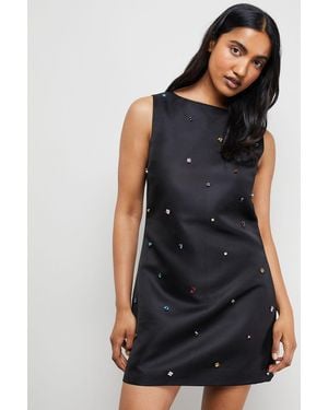 Warehouse Embellished Structured Sleeveless Sequin Mini Dress - Blue
