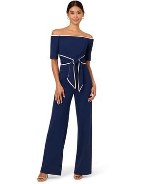 Adrianna Papell Knit Crepe Tie Jumpsuit - Blue